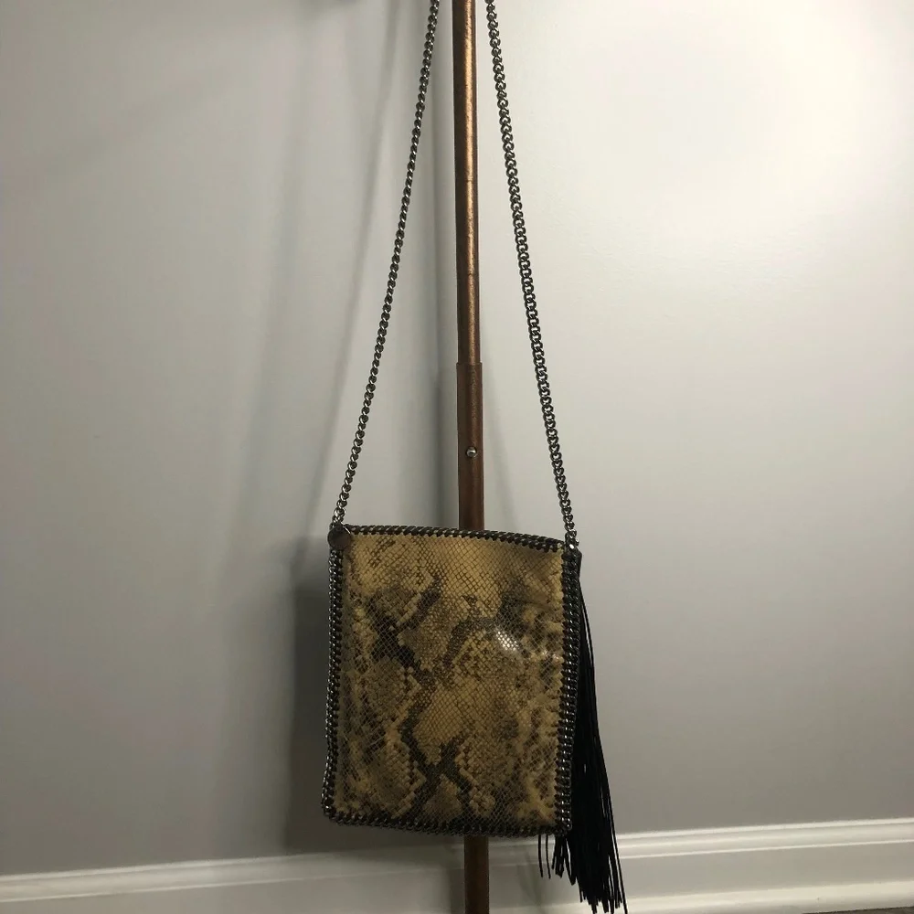 Stella McCartney Embossed Snake Print Flat Crossbody Bag w Tassel Italy - Picture 9 of 9